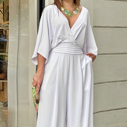 Eleganter Jumpsuit mit V-Ausschnitt und weiten Beinen